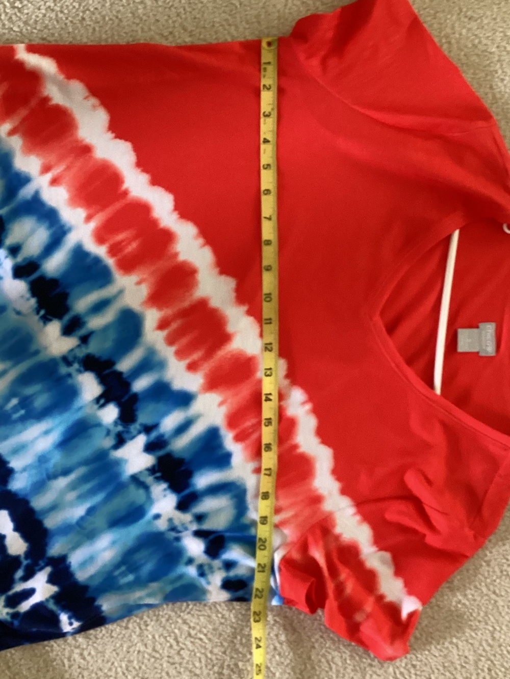 Chico's Red, White & Blue Tie-Dye V-Neck Short Sleeve Tee - Picture 3 of 3